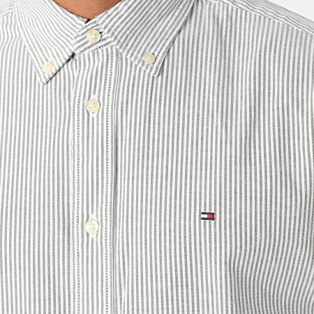 Tommy Hilfiger - 1985 Flex Oxford Camicia a maniche lunghe a righe 0935 Bianco Verde Khaki