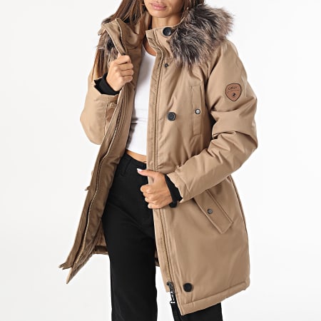 Parka con capucha de piel de mujer Iris Camel