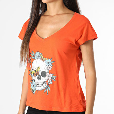 Only - Camiseta cuello pico mujer Chelsy Skull Naranja