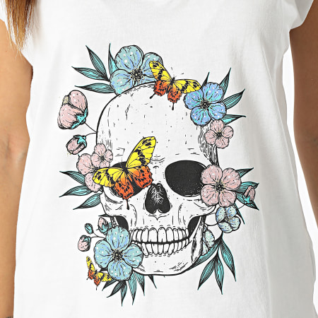 Only - Tee Shirt Col V Femme Chelsy Skull Blanc