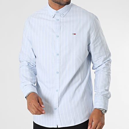 Tommy Jeans - Chemise Manches Longues A Rayures Classic Oxford Stripe 7244 Bleu Clair