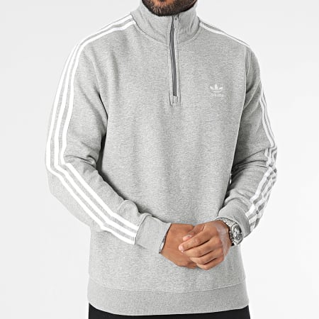 Adidas Originals - IL2497 Felpa con zip a 3 strisce grigio erica