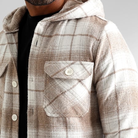 LBO - Beige Blanco 3046 Camisa de cuadros con capucha