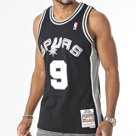 Mitchell and Ness - Maglia da basket dei San Antonio Spurs nero grigio
