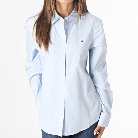 Tommy Hilfiger - Organic Co Camisa de manga larga para mujer 9673 Azul claro