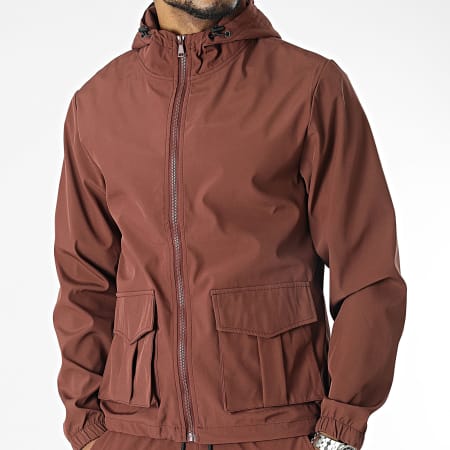Classic Series - Conjunto de chaqueta con cremallera y pantalón cargo marrón