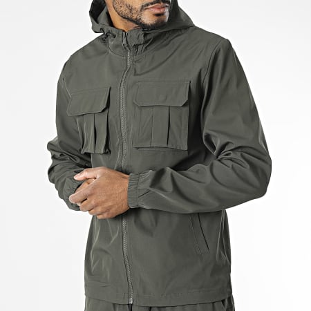 Classic Series - Conjunto de chaqueta con cremallera y pantalón cargo verde caqui