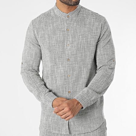 Frilivin - Conjunto de camisa gris de manga larga y pantalón con cuello mao