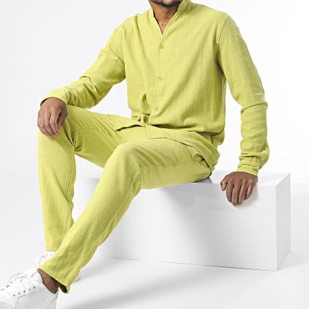 Frilivin - Conjunto de camisa de manga larga y pantalón verde claro