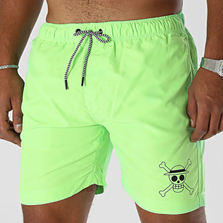 One Piece - Pantaloncini da bagno con logo verde fluo