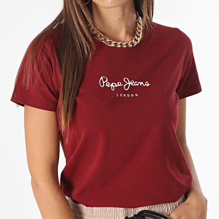 Pepe Jeans Tee Shirt Slim Femme New Virginia Bordeaux Ryses