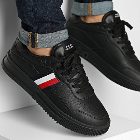 Tommy Hilfiger - Supercup Leather Stripes 4824 Triple Black Sneakers