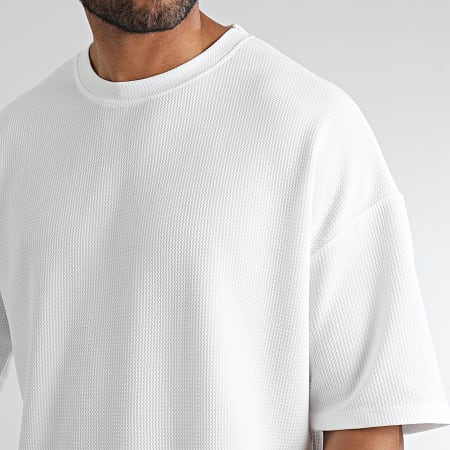LBO - Set di 2 magliette con texture waffle grandi 0420 nero bianco