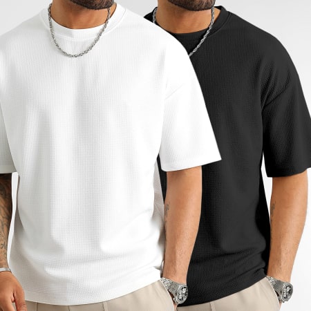 LBO - Pack de 2 T-Shirt Texturizado Waffle Largo 0420 Preto Branco
