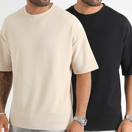 LBO - Lote De 2 Camisetas Texturizadas Waffle Grande 0421 Negro Beige