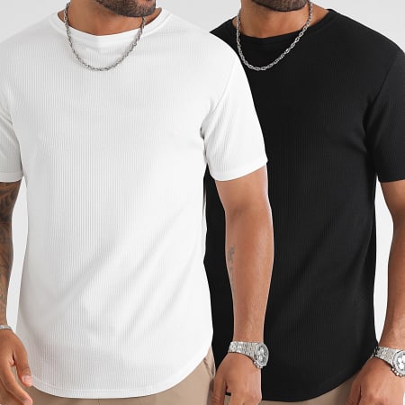 LBO - Lote De 2 Camisetas Texturizadas Waffle 0424 Negro Blanco