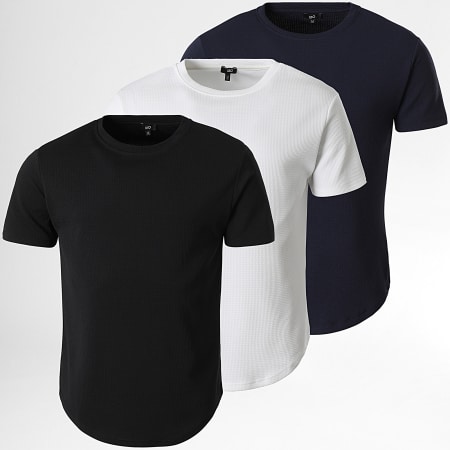 LBO - Lote De 3 Camisetas Texturizadas Waffle 0428 Negro Azul Marino Blanco