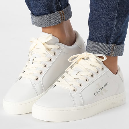 Calvin Klein - Classic Cupsole Laceup Leather Donna Sneakers 1269 Bright White Creamy White