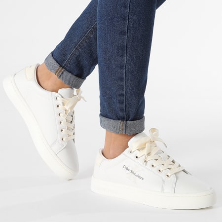 Calvin Klein - Baskets Femme Classic Cupsole Laceup Leather 1269 Bright White Creamy White