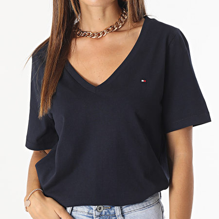 Tommy Jeans - Camiseta de mujer Modern Regular con cuello en V 9781 Azul marino