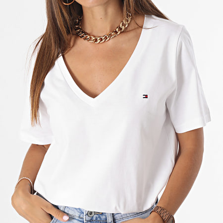 Tommy Jeans - Tee Shirt Col V Femme Modern Regular 9781 Blanc
