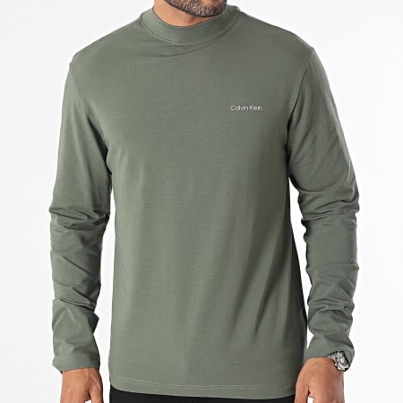 Calvin Klein - Tee Shirt Manica lunga Micro Logo Collo 0179 Verde Khaki