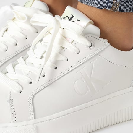 Calvin Klein - Zapatillas de mujer Chunky Cupsole Laceup Leather 1202 Bright White Creamy White