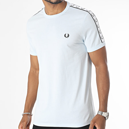 Fred Perry - Tee Shirt A Bandes Taped Ringer M4620 Bleu Ciel