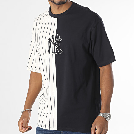 New Era - Maglietta MLB a mezze strisce New York Yankees 60416312 Beige Nero