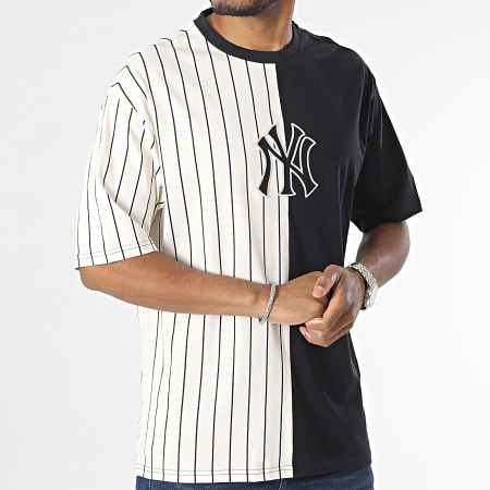 New Era - Tee Shirt MLB Half Striped New York Yankees 60416312 Beige Noir