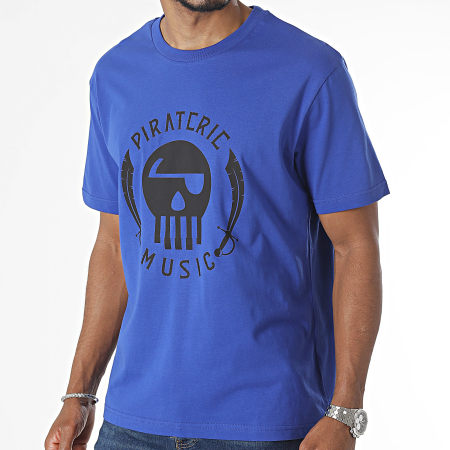 Piraterie Music - Maglietta oversize con logo grande blu reale