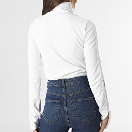 Calvin Klein - Camiseta blanca de manga larga con cuello alto para mujer 2014