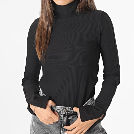 Calvin Klein - Camiseta de cuello alto de manga larga negra para mujer 2014