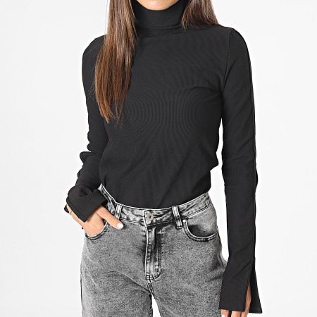 Calvin Klein - Camiseta de cuello alto de manga larga negra para mujer 2014