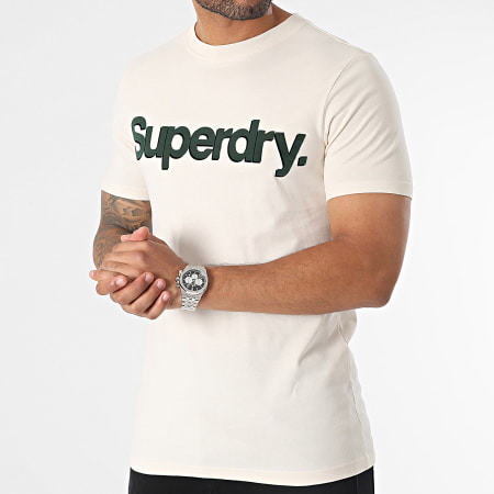 Superdry - Tee Shirt Logo Classic M1011754A Beige Vert Kaki