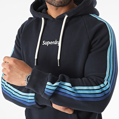 Superdry - Sudadera con capucha a rayas y logotipo M2013169A Azul marino