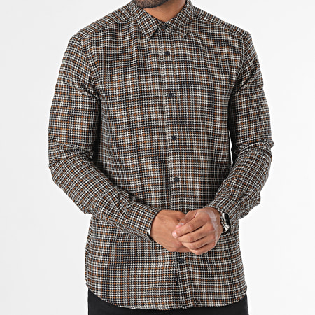 Only And Sons - Chemise Manches Longues A Carreaux Tevin Marron