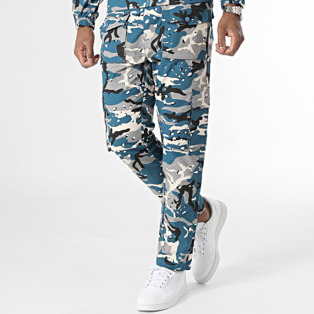 John H - Set di giacca e pantaloni cargo con zip bianca e grigio marina