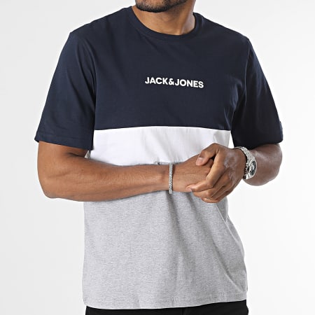 Jack And Jones - Tee Shirt Reid Blocking Bleu Marine Gris