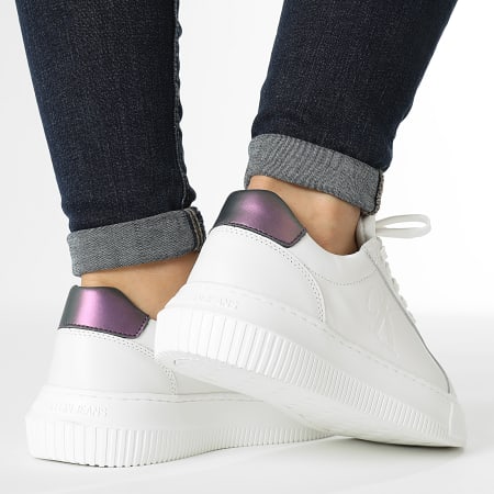 Calvin Klein - Baskets Femme Chunky Cupsole Lace Up Leather 1202 Bright White Amethyst