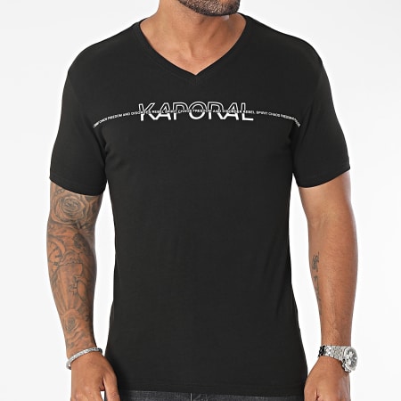 T-shirt Kaporal Homme Col V Manches Longues Blanc Imprimé - Taille XL Neuf Avec étiquette