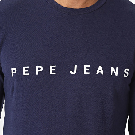 Pepe Jeans - Camiseta de manga larga con logotipo azul marino