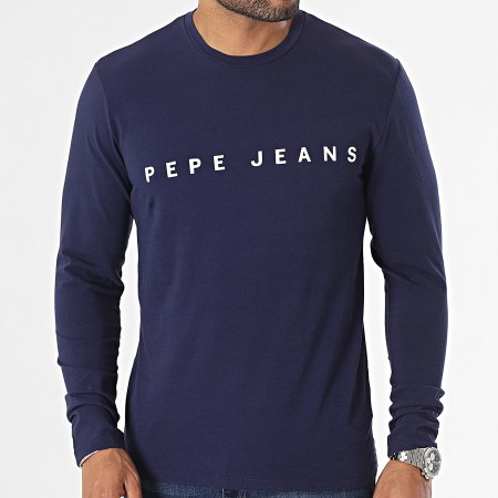 Pepe Jeans - Tee Shirt Manches Longues Logo Bleu Marine