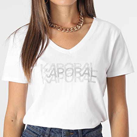Kaporal - Lea T-shirt donna con scollo a V, bianco