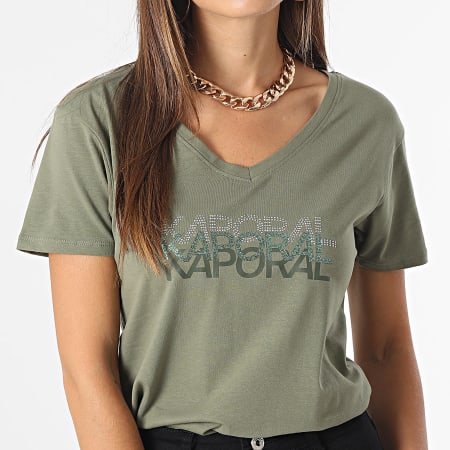Kaporal - Tee Shirt Col V Femme Lea Vert Kaki