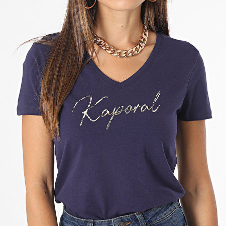 Kaporal - Maglietta Lion da donna con scollo a V Blu Navy Oro