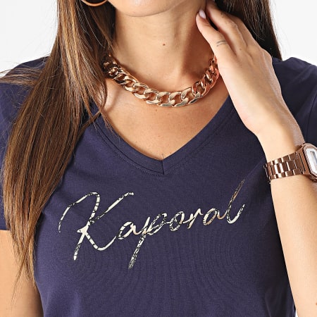 Kaporal - Maglietta Lion da donna con scollo a V Blu Navy Oro