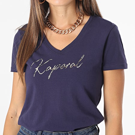 Kaporal - Camiseta de mujer con cuello en V León Azul Marino Oro