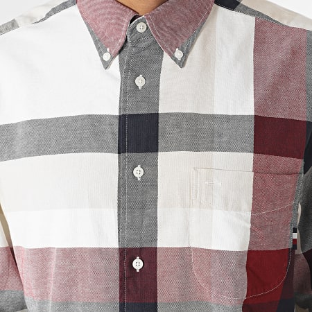 Tommy Hilfiger - Camicia a quadri Global Stripes 1833 Bianco Rosso