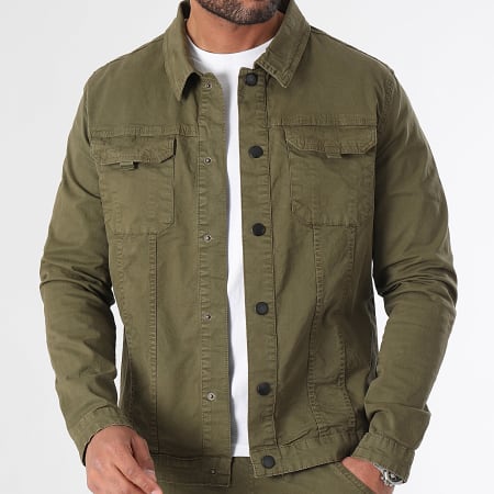 LBO - Verde caqui 0432 Conjunto de chaqueta y pantalón cargo a presión